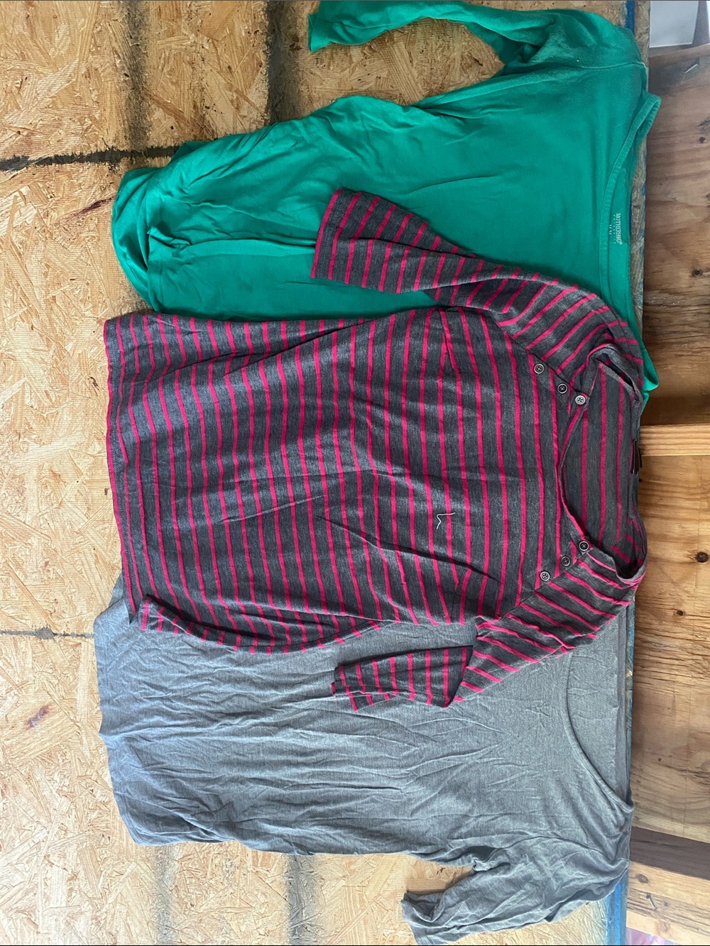 Oh Baby by Motherhood Tees Trio - Teal, Charcoal & Pink Stripe, Gray